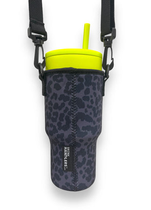 Black Leopard 25-35oz Tumbler With Handle Sleeve - Drink Handlers