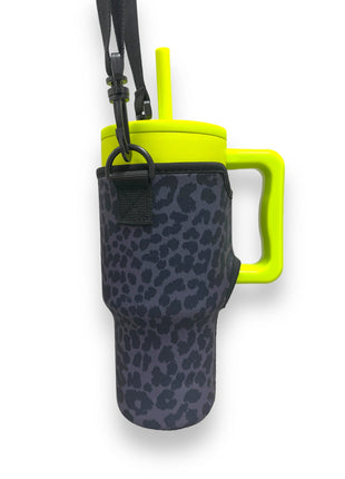 Black Leopard 25-35oz Tumbler With Handle Sleeve - Drink Handlers