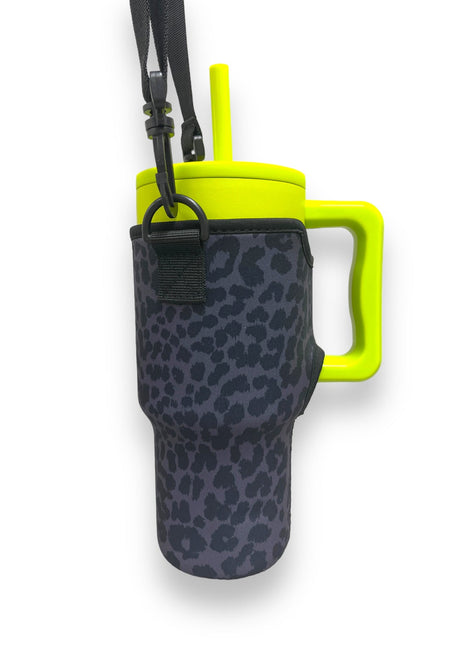 Black Leopard 25-35oz Tumbler With Handle Sleeve - Drink Handlers