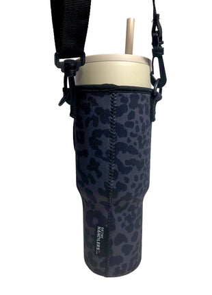 Black Leopard 40oz Tumbler With Handle Sleeve - Drink Handlers