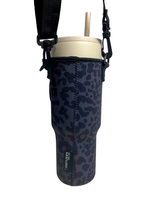 Black Leopard 40oz Tumbler With Handle Sleeve - Drink Handlers