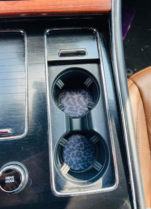 Black Leopard Neoprene Car Coasters - Drink Handlers