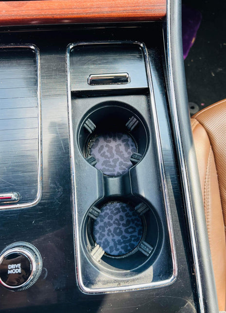 Black Leopard Neoprene Car Coasters - Drink Handlers