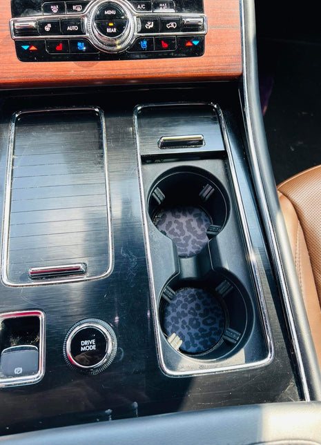 Black Leopard Neoprene Car Coasters - Drink Handlers
