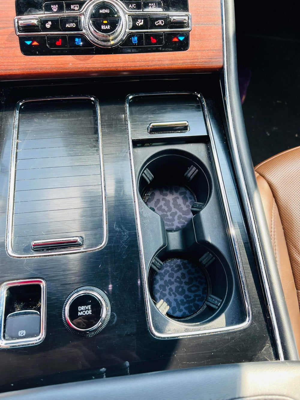 Black Leopard Neoprene Car Coasters - Drink Handlers
