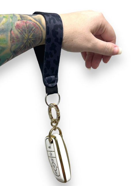 Black Leopard Wristlet Keychain - Drink Handlers
