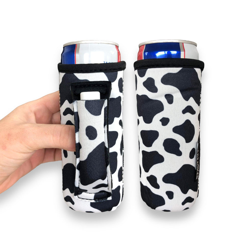 Black & White Cow Print 12oz Slim Can Handler™ - Drink Handlers