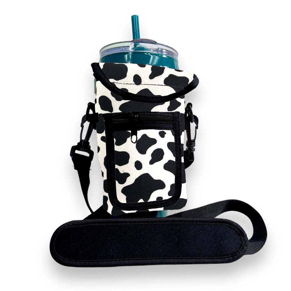Black & White Cow Wrap Around Drink Pocket - Drink Handlers
