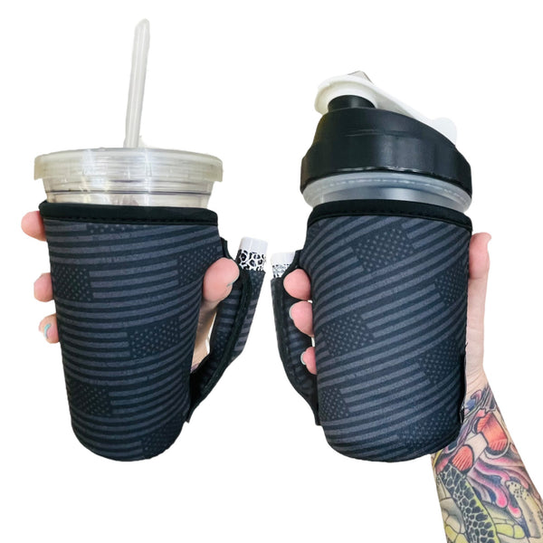 Blacked Out USA Flag 16oz PINT Glass / Medium Fountain Drinks and Tumbler Handlers™ - Drink Handlers
