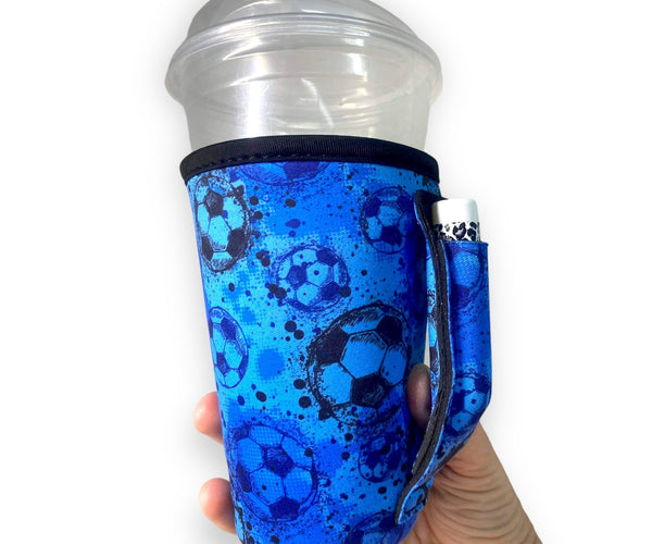 Blue Soccer 16oz PINT Glass / Medium Fountain Drinks and Hot Coffee Handlers