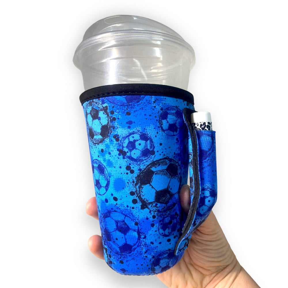 Blue Soccer 16oz PINT Glass / Medium Fountain Drinks and Hot Coffee Handlers™ - Drink Handlers