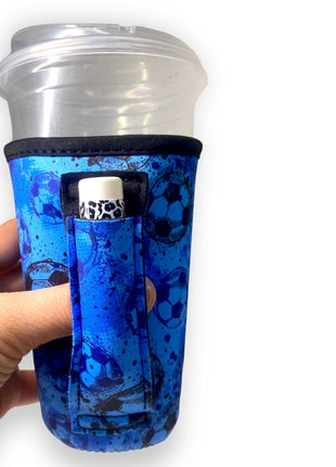 Blue Soccer 16oz PINT Glass / Medium Fountain Drinks and Hot Coffee Handlers™ - Drink Handlers