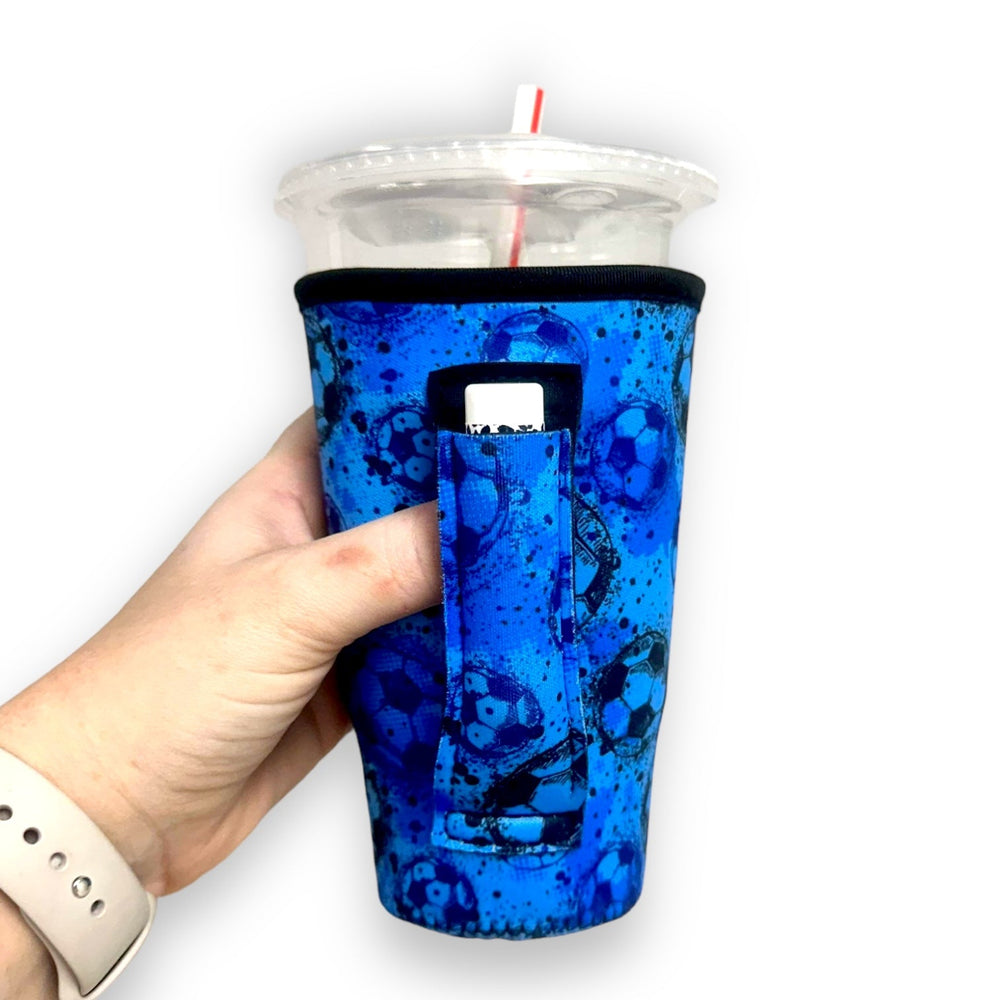 Blue Soccer 20oz Large Coffee / Tea / Tumbler Handler™ - Drink Handlers