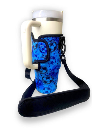 Blue Soccer 25-35oz Tumbler With Handle Sleeve - Drink Handlers