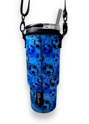 Blue Soccer 40oz Tumbler With Handle Sleeve - Drink Handlers