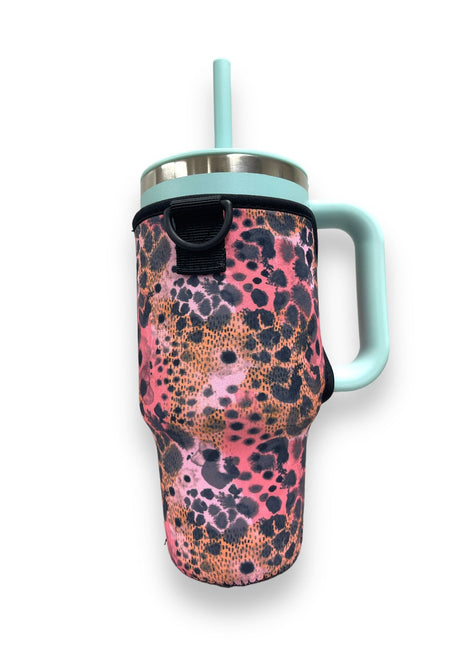 Blushing Leopard 25-35oz Tumbler With Handle Sleeve - Drink Handlers