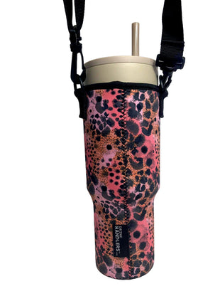 Blushing Leopard 40oz Tumbler With Handle Sleeve - Drink Handlers