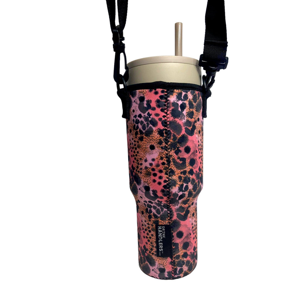 Blushing Leopard 40oz Tumbler With Handle Sleeve - Drink Handlers