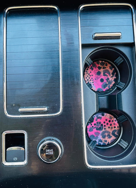 Blushing Leopard Neoprene Car Coasters - Drink Handlers