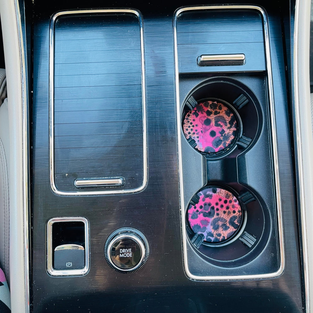 Blushing Leopard Neoprene Car Coasters - Drink Handlers