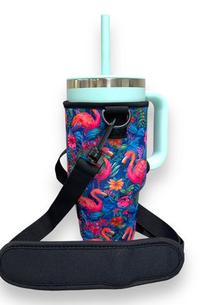 Bright Flamingo 25-35oz Tumbler With Handle Sleeve - Drink Handlers