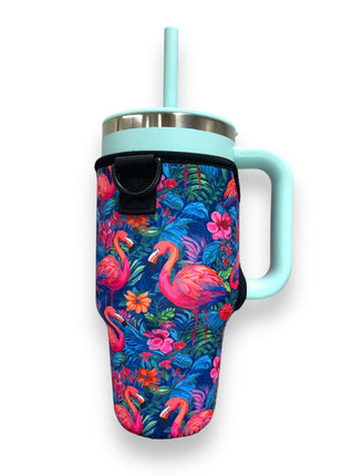 Bright Flamingo 25-35oz Tumbler With Handle Sleeve - Drink Handlers
