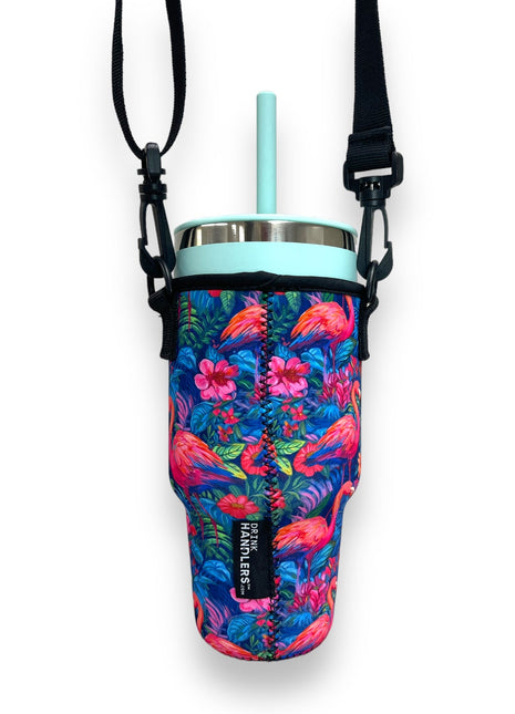 Bright Flamingo 25-35oz Tumbler With Handle Sleeve - Drink Handlers