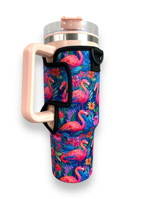Bright Flamingo 40oz Tumbler With Handle Sleeve - Drink Handlers