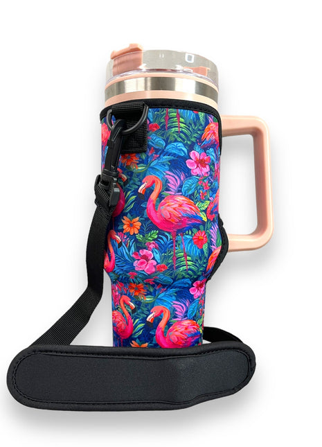Bright Flamingo 40oz Tumbler With Handle Sleeve - Drink Handlers