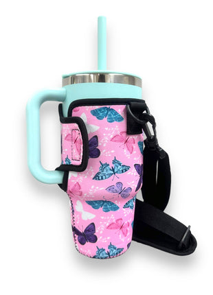 Butterfly 25-35oz Tumbler With Handle Sleeve - Drink Handlers