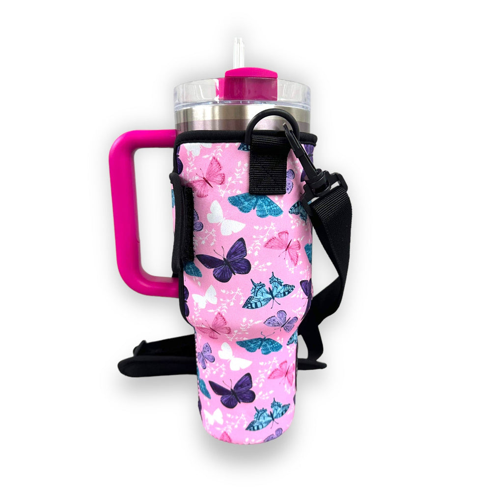 Butterfly 40oz Tumbler With Handle Sleeve - Drink Handlers