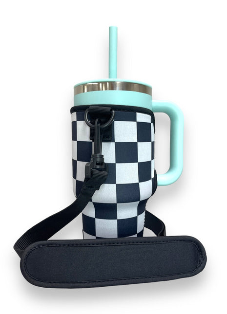 Checkerboard 25-35oz Tumbler With Handle Sleeve - Drink Handlers