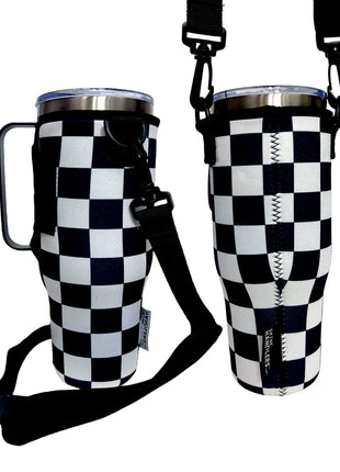 Checkerboard 40oz Tumbler With Handle Sleeve - Drink Handlers