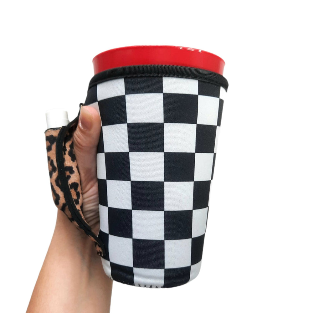 Checkerboard w/ Leopard 16oz PINT Glass / Medium Fountain Drinks and Tumbler Handlers™ - Drink Handlers