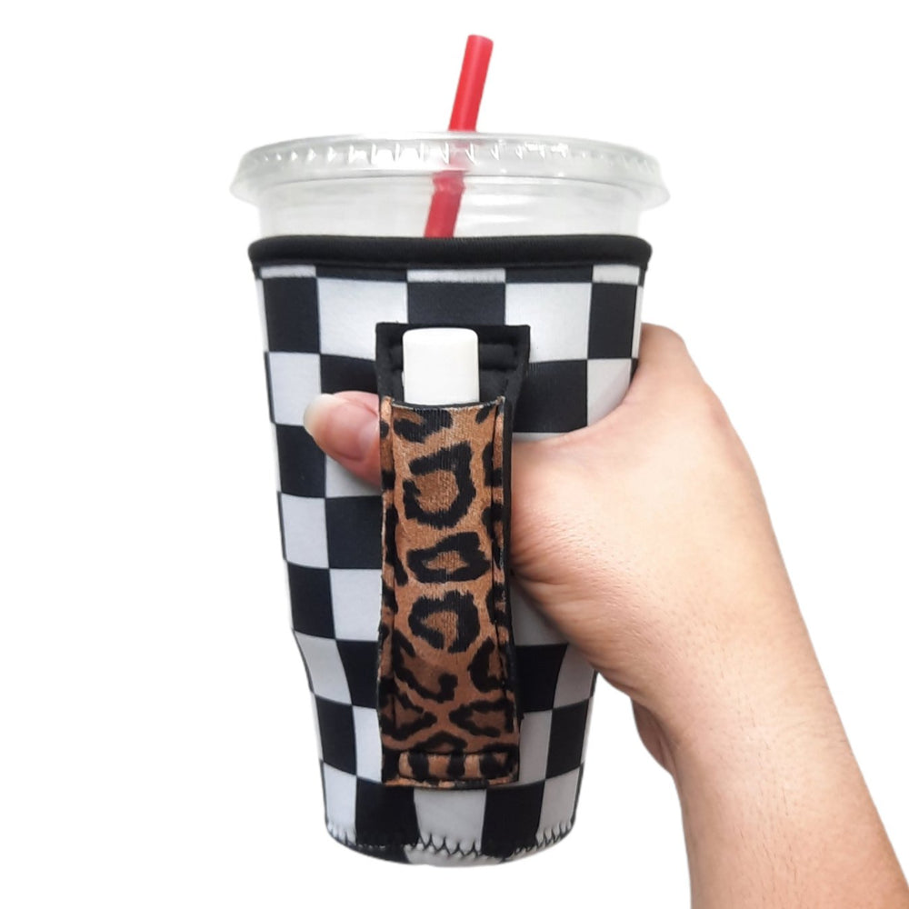 Checkerboard w/ Leopard 20oz Large Coffee / Tea / Tumbler Handler™ - Drink Handlers
