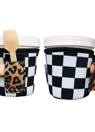Checkerboard w/ Leopard Pint Size Ice Cream Handler™ - Drink Handlers
