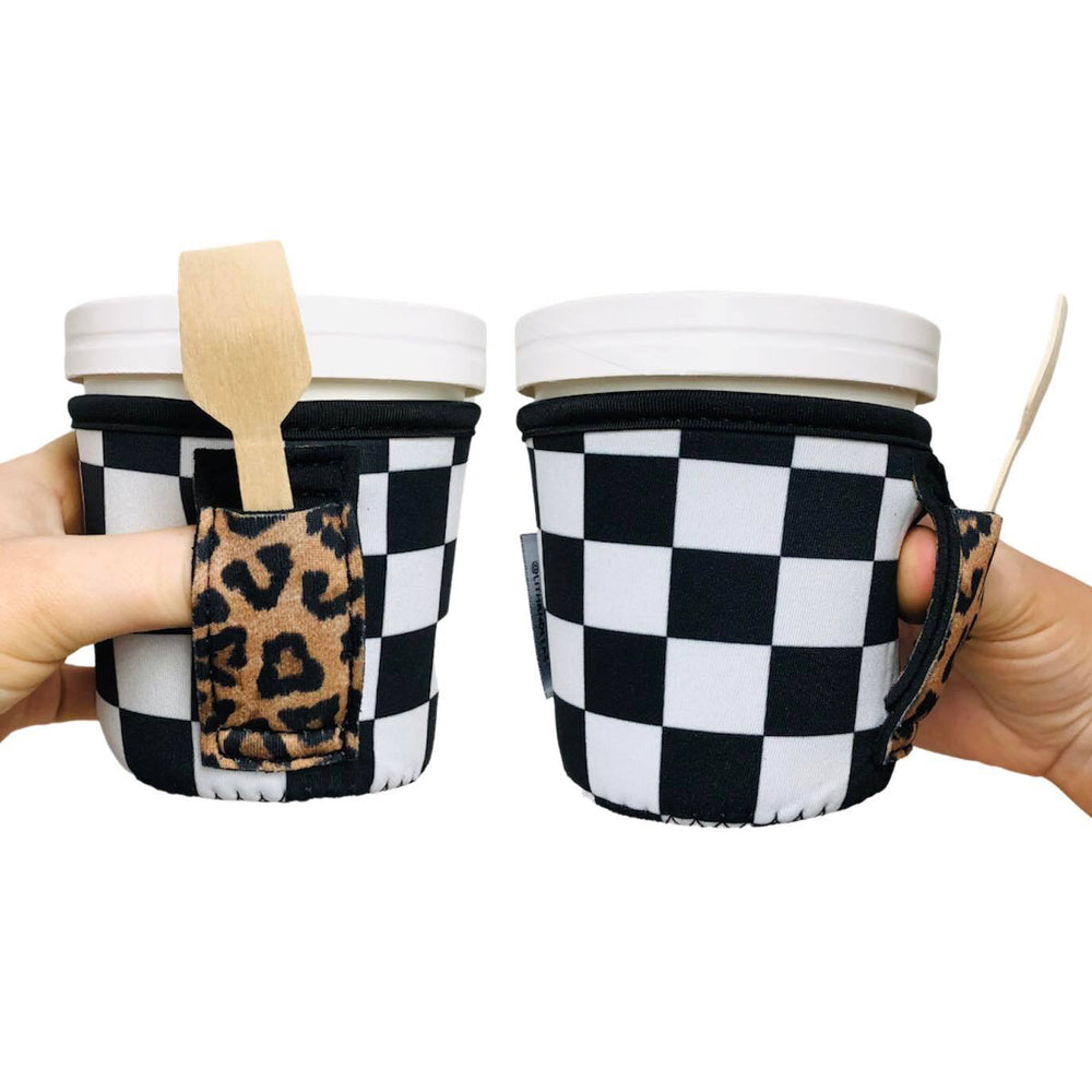 Checkerboard w/ Leopard Pint Size Ice Cream Handler™ - Drink Handlers