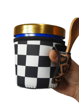 Checkerboard w/ Leopard Pint Size Ice Cream Handler™ - Drink Handlers