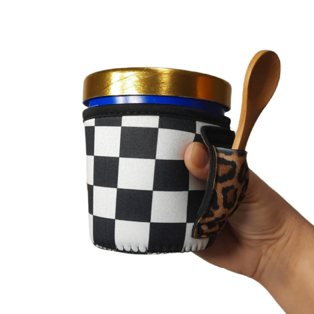 Checkerboard w/ Leopard Pint Size Ice Cream Handler™ - Drink Handlers