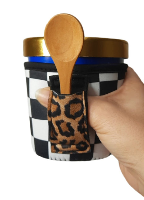Checkerboard w/ Leopard Pint Size Ice Cream Handler™ - Drink Handlers