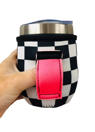 Checkerboard W/ Neon Pink 12oz Wine Tumbler Handler - Drink Handlers