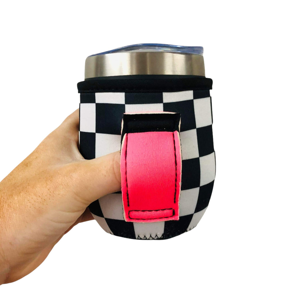 Checkerboard W/ Neon Pink 12oz Wine Tumbler Handler - Drink Handlers