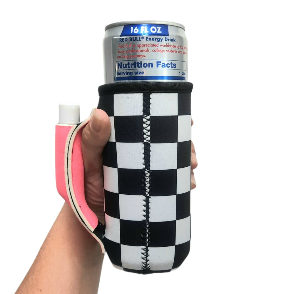 Checkerboard w/ Neon Pink 16oz Can Handler™ - Drink Handlers