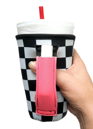 Checkerboard w/ Neon Pink 16oz PINT Glass / Medium Fountain Drinks and Tumbler Handlers™ - Drink Handlers