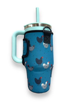 Chickens 25-35oz Tumbler With Handle Sleeve - Drink Handlers