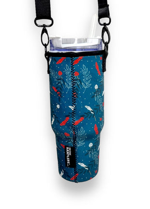 Christmas Holly 40oz Tumbler With Handle Sleeve - Drink Handlers