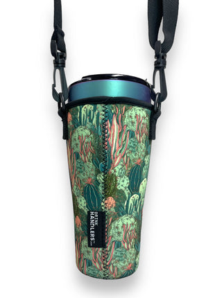 Coral Cactus 25-35oz Tumbler With Handle Sleeve - Drink Handlers
