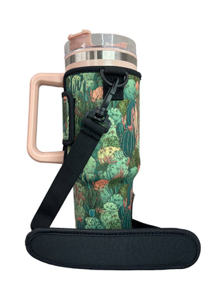 Coral Cactus 40oz Tumbler With Handle Sleeve - Drink Handlers