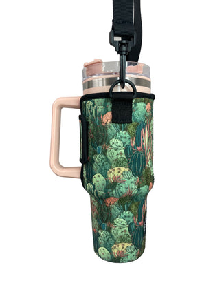 Coral Cactus 40oz Tumbler With Handle Sleeve - Drink Handlers