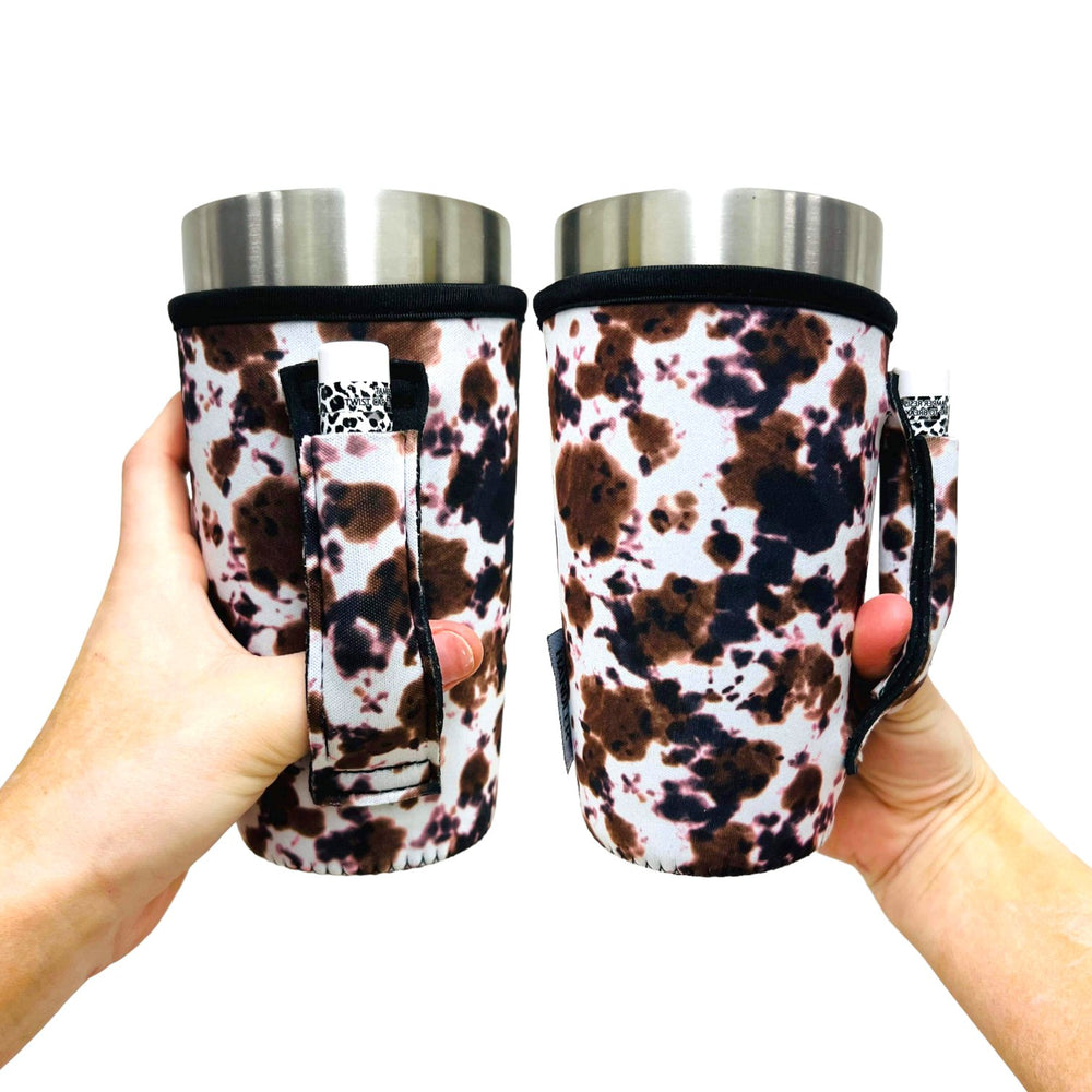 Black and White Cow 40oz Tumbler With Handle Sleeve – Drink Handlers